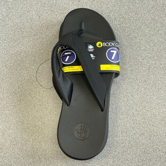 NEW Body Glove Ladies Size 7 Comfort Flip Flop Black Sandals With Padded Strap - Picture 1 of 4